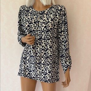 Islefield Chic navy and White Polka Dot Blouse 100% silk medium